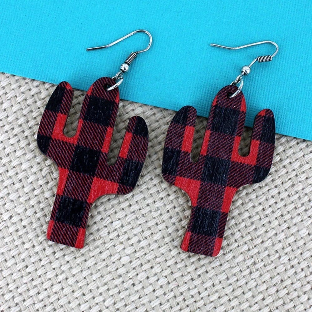Buffalo Plaid Cactus Dangle Earrings